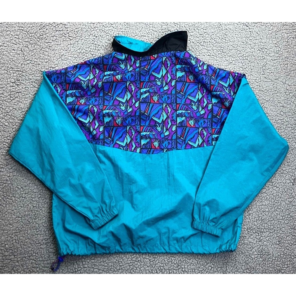 Vintage Columbia Isle Cove Anorak Jacket Mens Large L 90s Teal Geometric 1/2 Zip - Picture 3 of 16